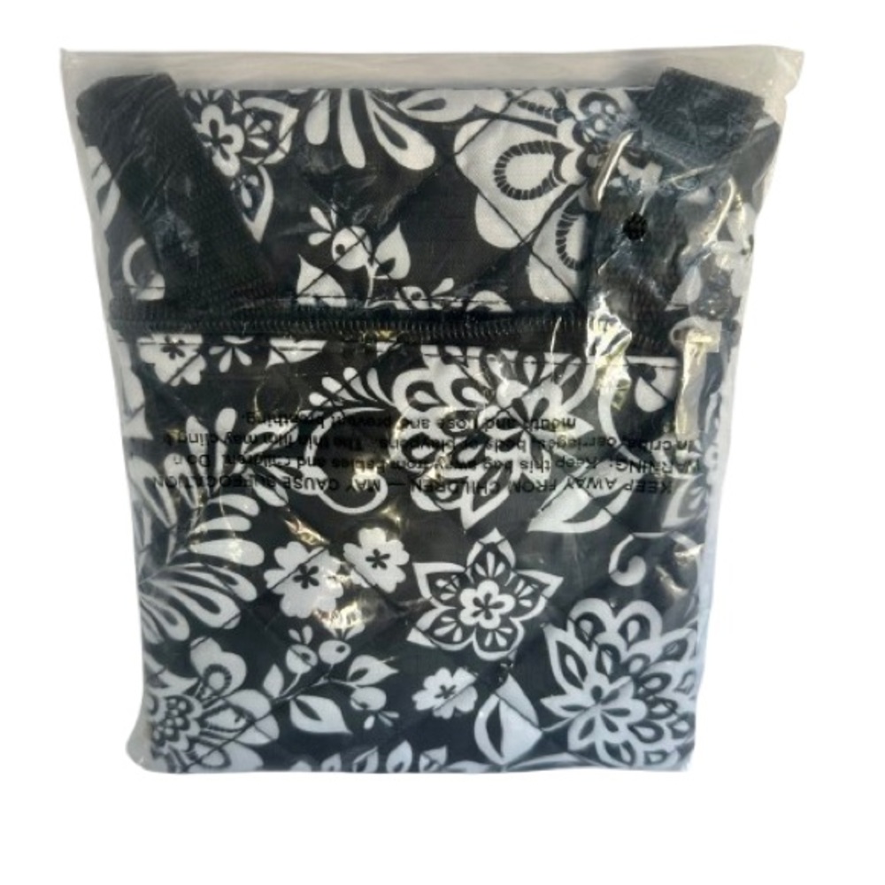 Black White Womens Floral Pattern 3-Zip Compartment Organizer Travel phone Bag